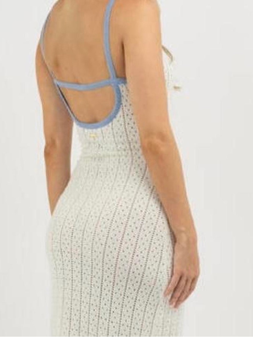 Cream Knit Maxi Dress with Blue Trim - Picture 2 of 5